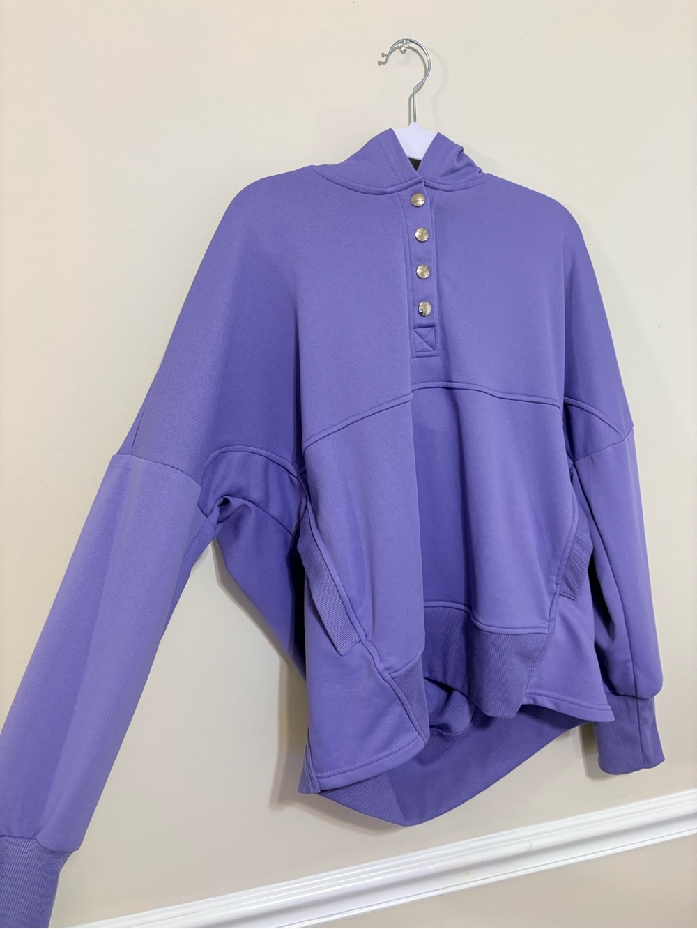 Relaxed Purple Hooded Snap-Placket Sweatshirt
